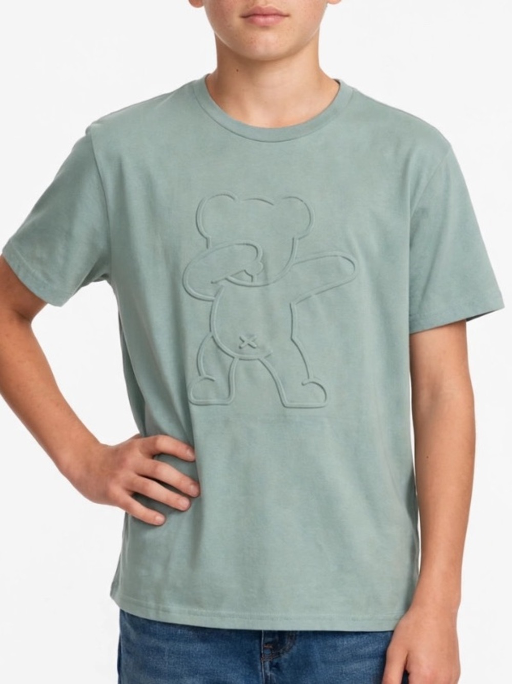 SHEIN Kids Dabbing Teddy Bear Embossed T-Shirt